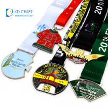 China manufacturer custom blank metal enamel christmas run medallion sports running marathon 5k medal with ribbon